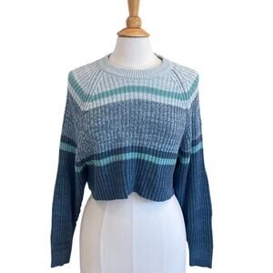 Aeropostale Blue Stripe Boxy Relaxed Ribbed Cropped Cotton Blend Sweater, XS